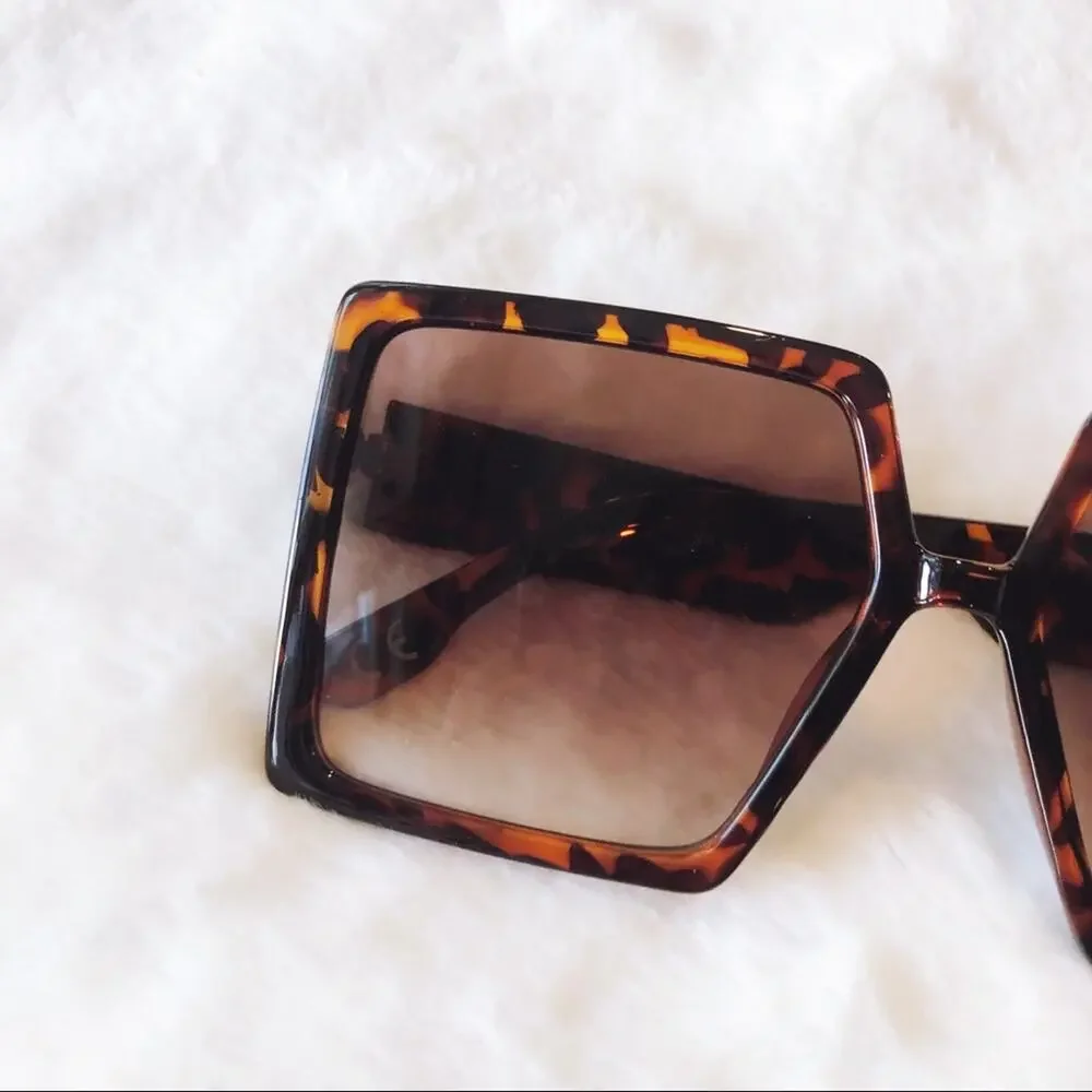 Molly Tortoise Brown Oversize Rectangle Sunglasses